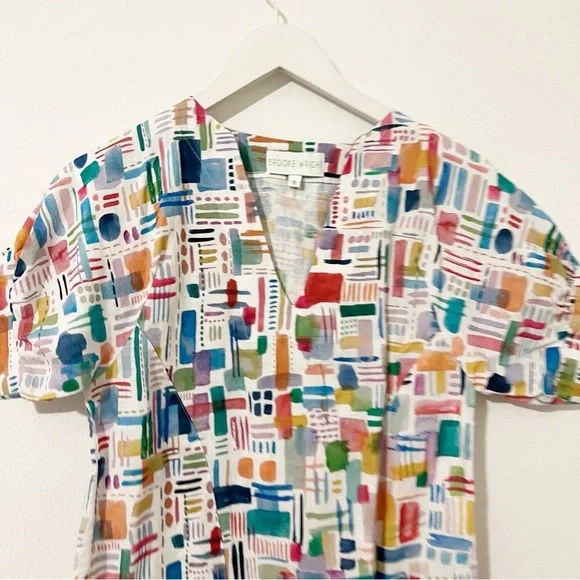 Brooke Wright Lucy Dress Multicolor Linen Blend Shift Size XS